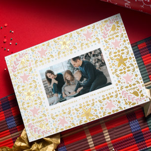 moderne gouden pastel foto kerst thema frame folie feestdagenkaart
