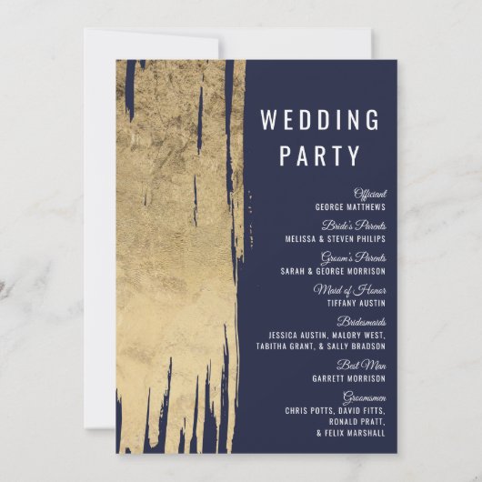 Moderne Gouden Penseelstreken Marine Blauw Trouwpr Kaart (Achterkant)