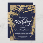 Moderne gouden penseelstreken Navy Blue Chic Verja Kaart (Voorkant / Achterkant)