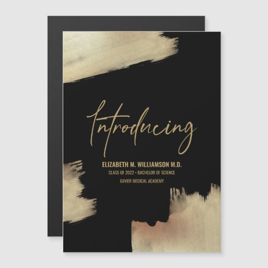 Moderne gouden penseelstreken van het Afstudeerder Magnetische Uitnodiging (Voorkant / Achterkant)