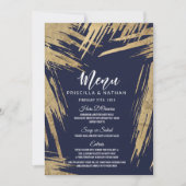 Moderne Gouden Penselen Navy Blauwe Trouwmenu Kaart (Voorkant)