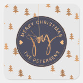 Moderne gouden pijnbomen Vrolijk kerstfeest op maa Vierkante Sticker (Voorkant)