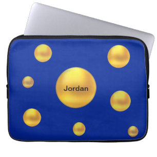 Moderne gouden polka stippen op blauw laptop sleeve