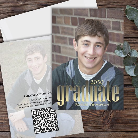 Moderne Gouden QR Code Afstudeerkaart Op Maat Kaart