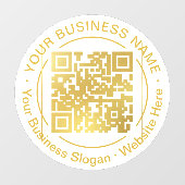 Moderne gouden QR-code bedrijfsnaam slogan rond Raamsticker (Vel)
