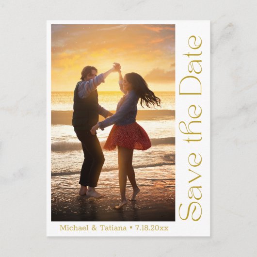 Moderne gouden QR-code foto Sla de datum op Aankondigingskaart (Voorkant)