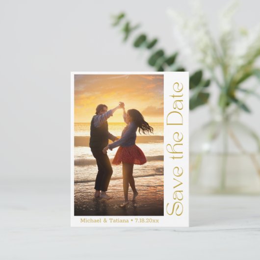 Moderne gouden QR-code foto Sla de datum op Aankondigingskaart (Staand voorkant)