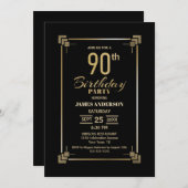 Moderne gouden rand 90ste verjaardagsfeest uitnodi kaart (Voorkant / Achterkant)