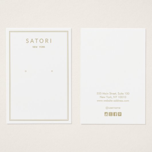 Moderne gouden rand wit oorklaar juwelenscherm visitekaartje (Voorkant /achterkant)