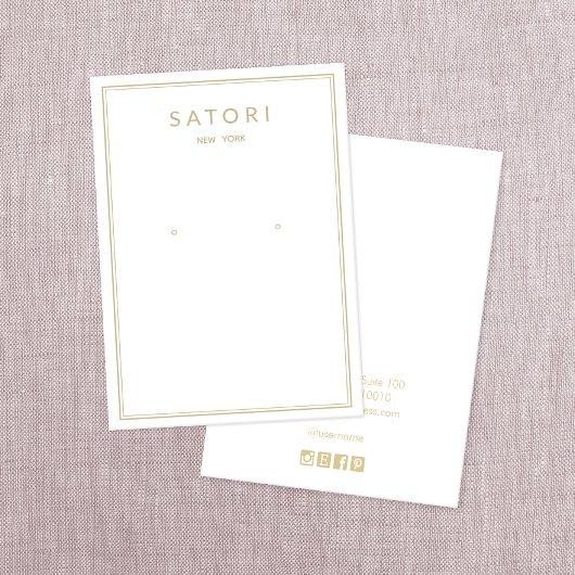 Moderne gouden rand wit oorklaar juwelenscherm visitekaartje