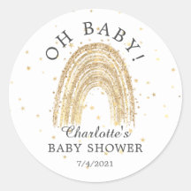 Moderne Gouden Regenboog Oh Baby Favor Sticker