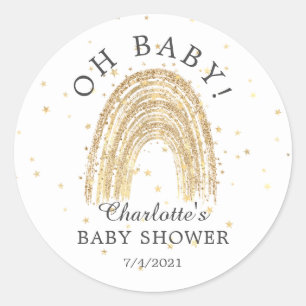 Moderne Gouden Regenboog Oh Baby Favor Sticker