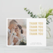 Moderne gouden repeterende foto bruiloft bedankkaart (Staand voorkant)