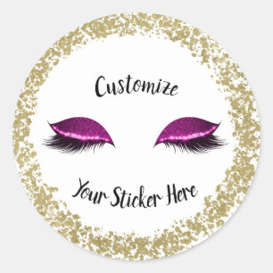 Moderne Gouden Ring Roze Glitters Make-up Wimpers Ronde Sticker