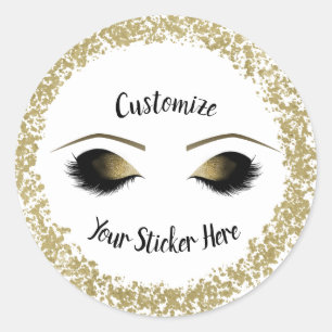 Moderne Gouden Ring Spat Glamour Make-up Wimpers Ronde Sticker