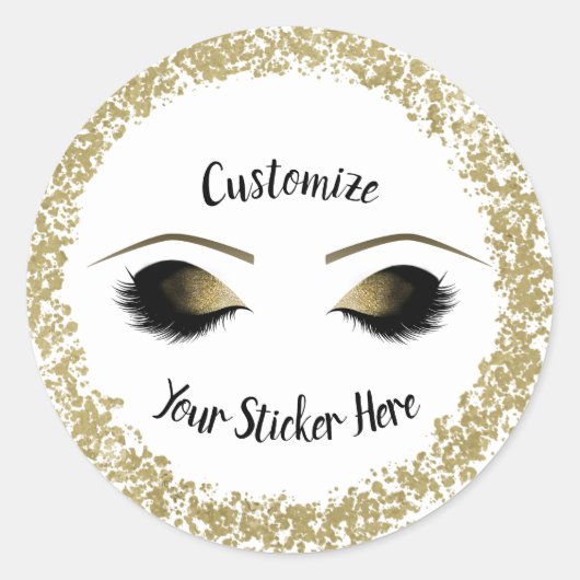 Moderne Gouden Ring Splatter Glam Make-up Wimpers Ronde Sticker (Voorkant)