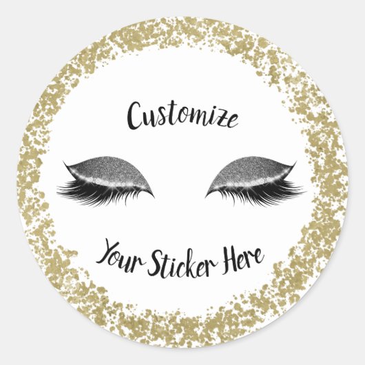 Moderne Gouden Ring Zilver Glitters Make-up Wimper Ronde Sticker (Voorkant)