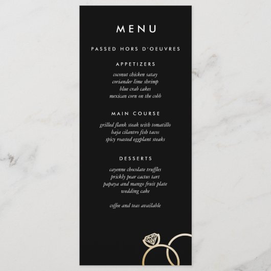 Moderne gouden ringen Aangepaste bruiloft Menu Zwa (Voorkant)