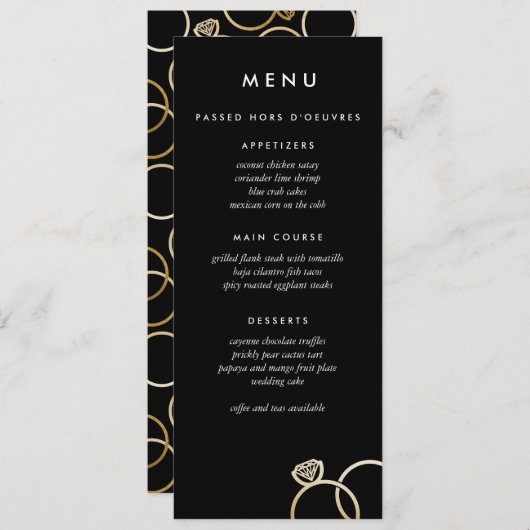 Moderne gouden ringen Aangepaste bruiloft Menu Zwa (Voorkant / Achterkant)