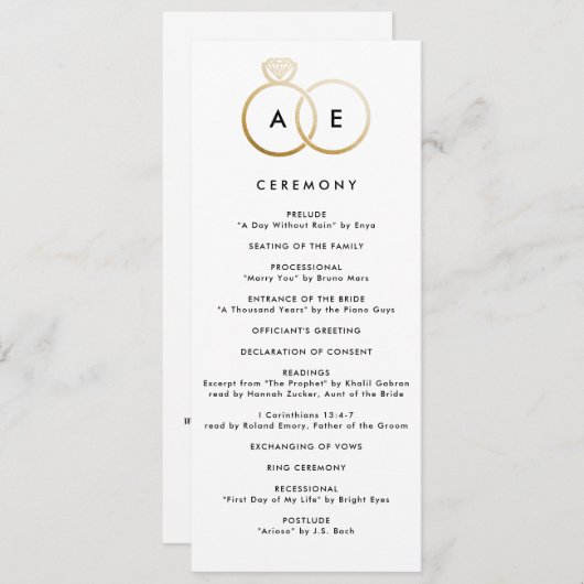 Moderne gouden ringen aangepaste bruiloft programm programmakaart (Voorkant / Achterkant)