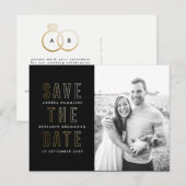 Moderne gouden ringen Bewaar het Date Briefkaart (Voorkant / Achterkant)