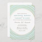 Moderne Gouden Ringen Licht Aqua Trouwen Kaart (Voorkant / Achterkant)