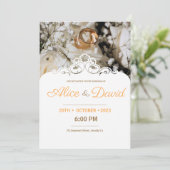 Moderne gouden ringen met kant legant bruiloft kaart (Staand voorkant)