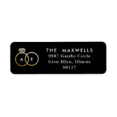 Moderne gouden ringen zwart-wit bruiloft etiket (Voorkant)