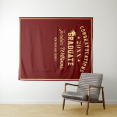 Moderne gouden rode afstudeerfoto booth achtergron wandkleed (In Situ (horizontaal))