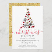 Moderne Gouden Rode Bauble Tree Holiday Kerstmis Kaart (Voorkant / Achterkant)