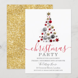 Moderne Gouden Rode Bauble Tree Holiday Kerstmis Kaart