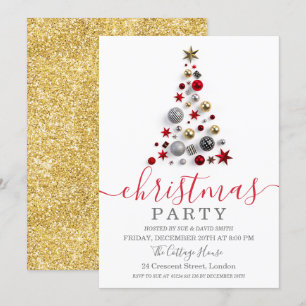 Moderne Gouden Rode Bauble Tree Holiday Kerstmis Kaart