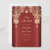 Moderne gouden rode bloem save the date (Voorkant)