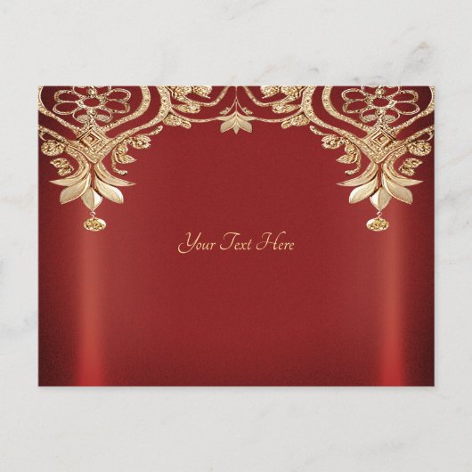 Moderne gouden rode bloemen ansichtkaart briefkaart (Voorkant)