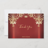 Moderne Gouden Rode Bloemen Dank u kaart (Voorkant)