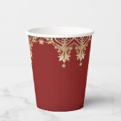 Moderne Gouden Rode Bloemen Papieren Beker (Voorkant)