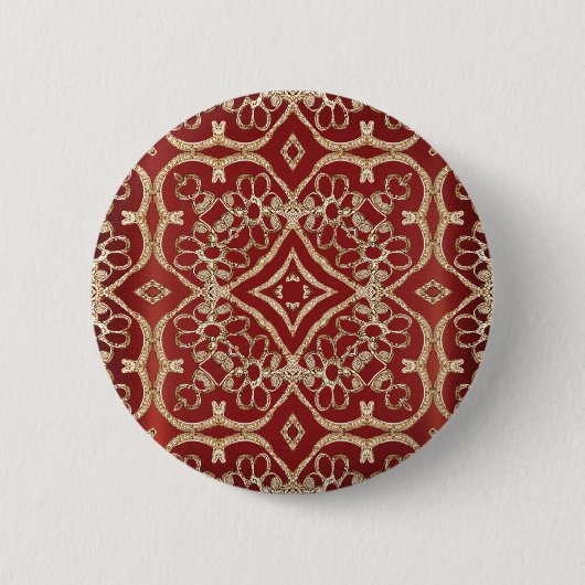 Moderne gouden rode bloemenknoop ronde button 5,7 cm (Voorkant)