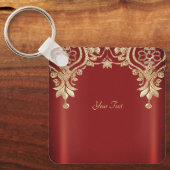 Moderne gouden rode bloemensleutelhanger sleutelhanger (Voorkant)