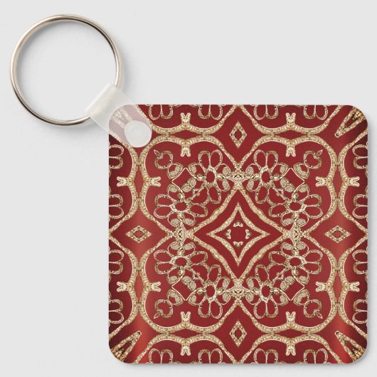 Moderne gouden rode bloemensleutelhanger sleutelhanger (Voorkant)