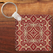 Moderne gouden rode bloemensleutelhanger sleutelhanger (Voorkant)