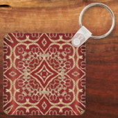 Moderne gouden rode bloemensleutelhanger sleutelhanger (Achterkant)
