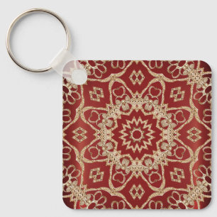 Moderne gouden rode bloemensleutelhanger sleutelhanger