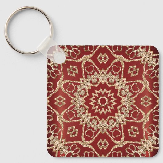 Moderne gouden rode bloemensleutelhanger sleutelhanger (Voorkant)