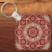 Moderne gouden rode bloemensleutelhanger sleutelhanger (Voorkant)