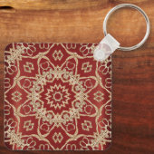 Moderne gouden rode bloemensleutelhanger sleutelhanger (Achterkant)