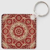Moderne gouden rode bloemensleutelhanger sleutelhanger (Achterkant)