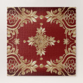 Moderne gouden rode bloemige legpuzzel (Horizontaal)