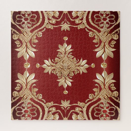Moderne gouden rode bloemige legpuzzel (Verticaal)
