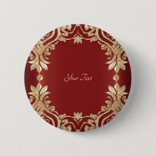 Moderne gouden rode bloemknop ronde button 5,7 cm