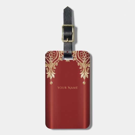 Moderne gouden rode bloemlabel bagage bagagelabel (Voorkant verticaal)